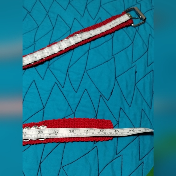 Handmade Upcycled Pull-Tab Soda Belt Red measures approx 40" single layer tabs - Picture 5 of 13